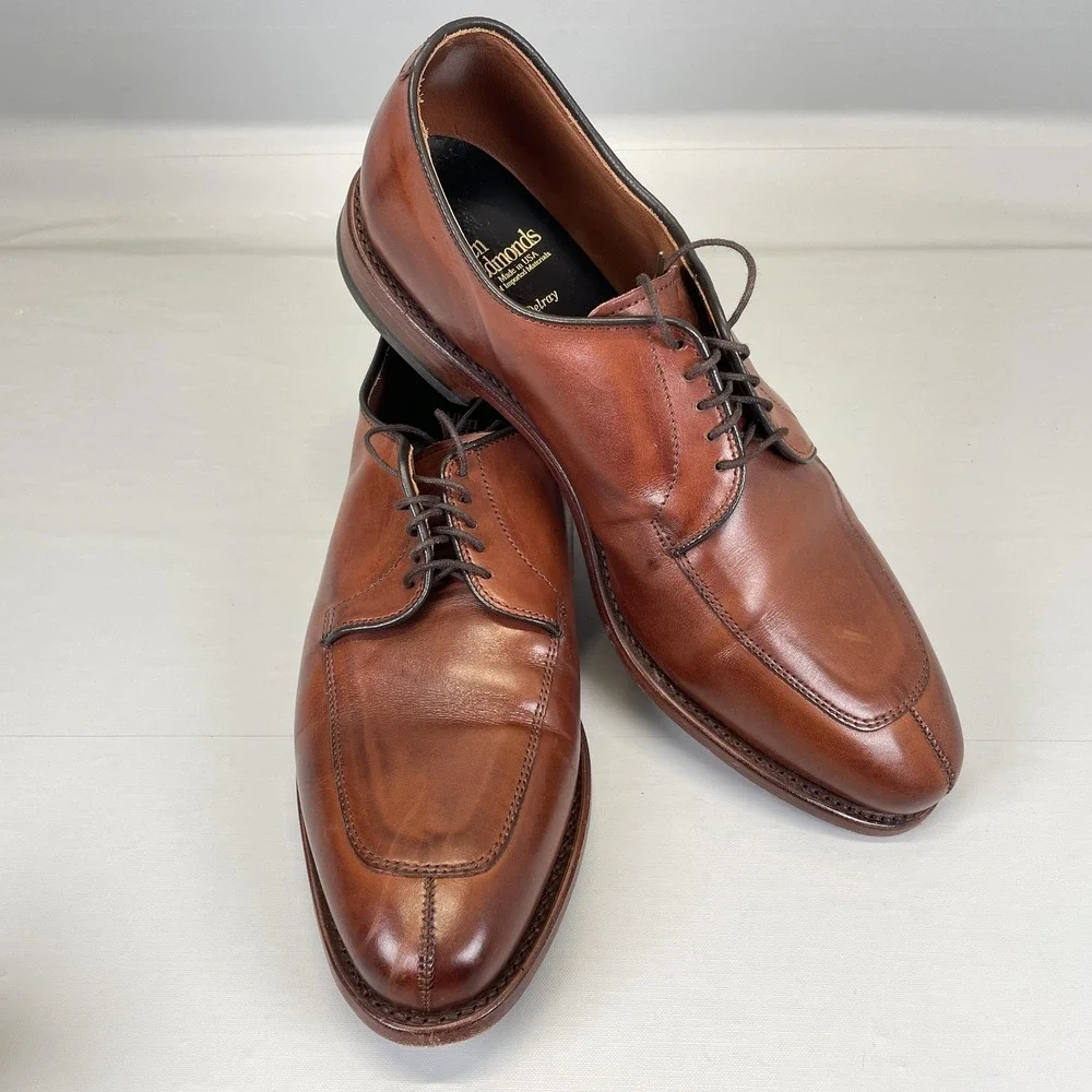 Allen Edmonds Delray Derby Shoes Mens Size 9.5 D Brown Leather Split Toe Dress